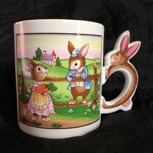 Vintage Country Rabbit Mug with Cute Handle - Made in Japan